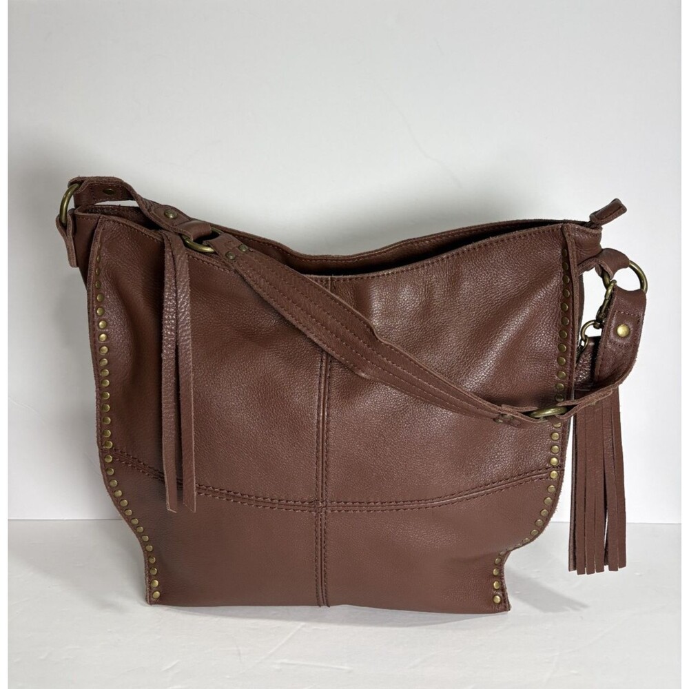 The Sak Silverlake Brown Leather Moto Fringe Hobo Studded Shoulder Bag - Picture 4 of 13